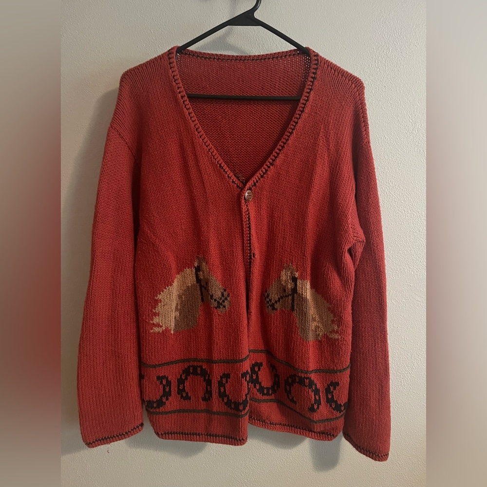 Vintage Hand Knit Horse Novelty Cardigan Sweater